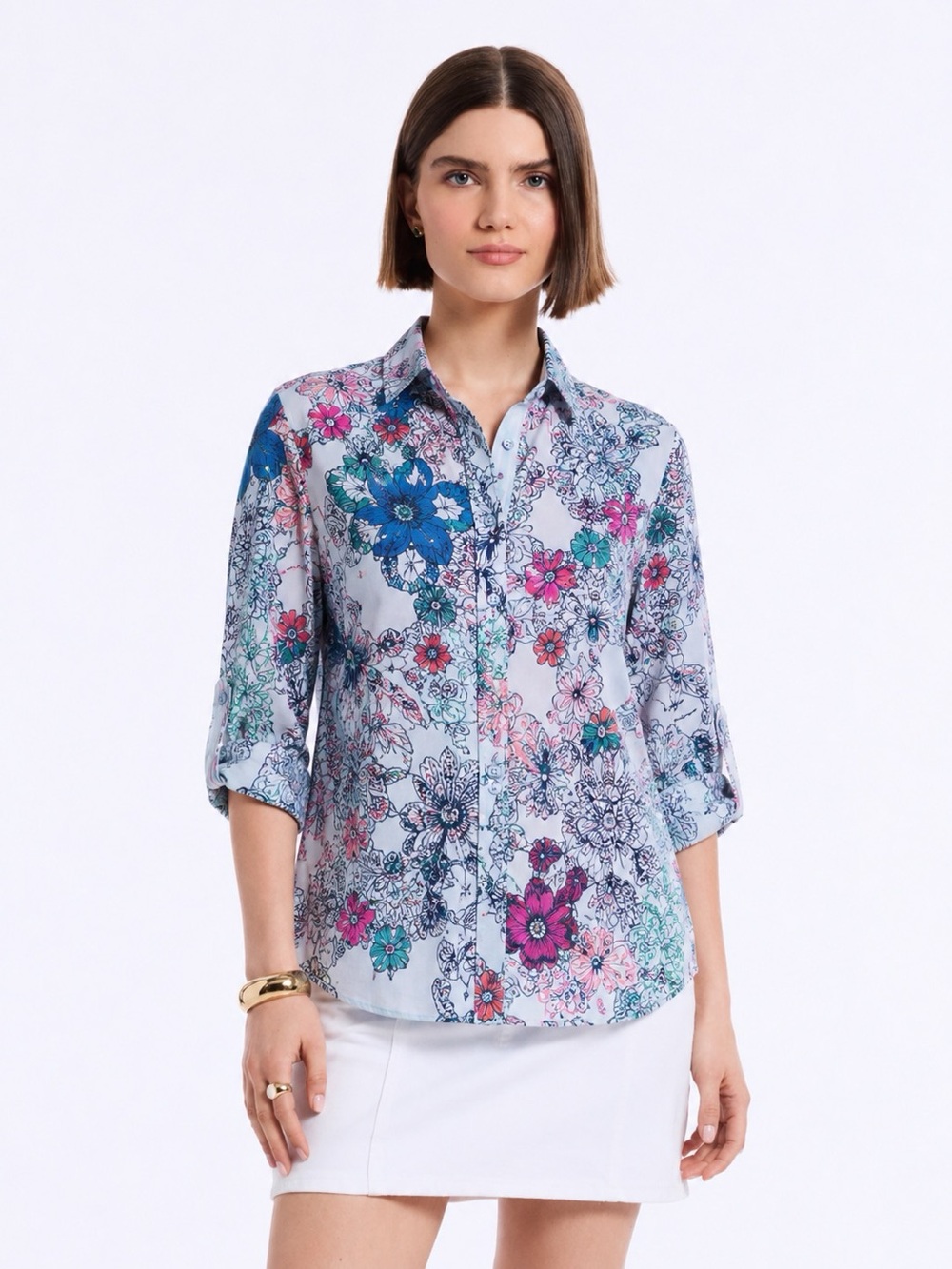 Robert Graham 100% Cotton Floral Button Down Shirt Artistic Women Size L